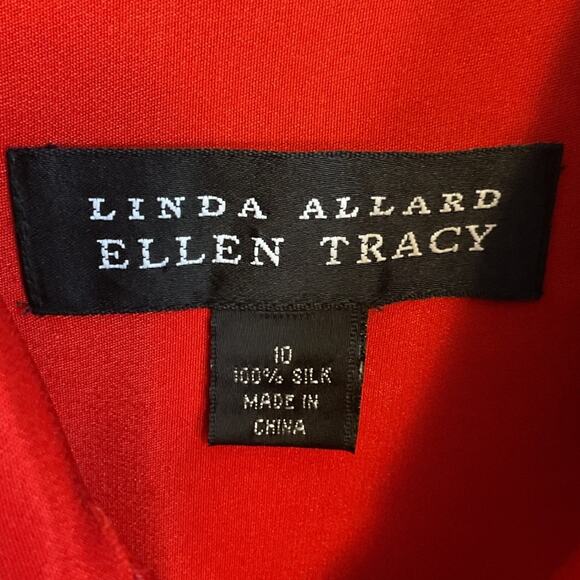 Linda Allard Ellen Tracy Red 100% Silk Button Front Tunic Dress Size 10 - Picture 3 of 14